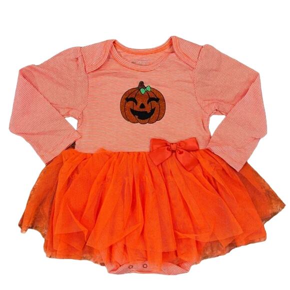 NWT Children's Place Orange/White Stripe W/Halloween Pumpkin Tutu Dress - Picture 1 of 9